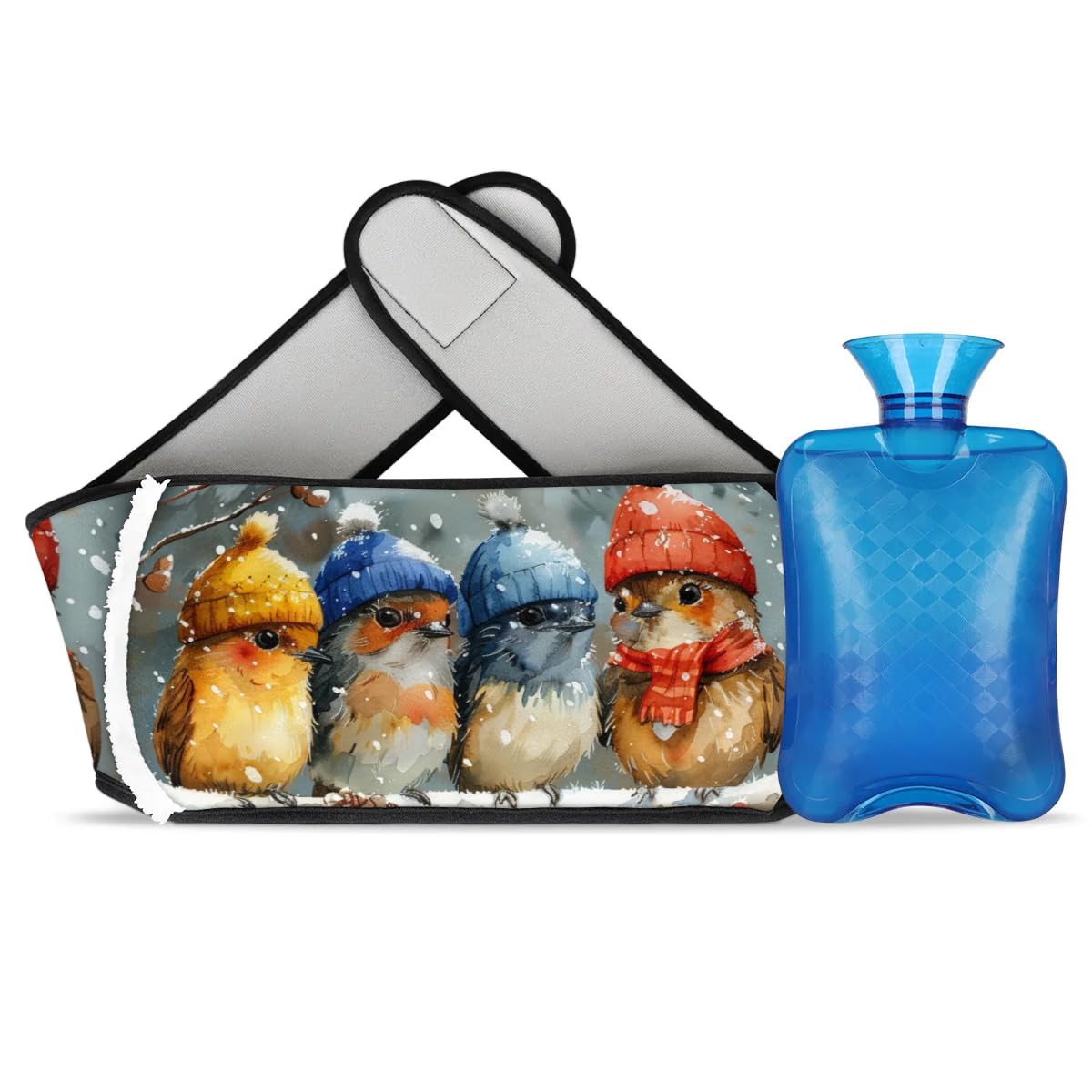 Hot Water Bag with Waist Cover Winter Branch Bird Warm Hot Water Bottle Belt Plush Double Hand Insert Wearable Water Bag Detachable Hot Bottle Pouch for Neck Shoulder Pain Relief