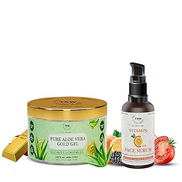 TNW-THE NATURAL WASH Vitamin C Face Serum and Pure Aloe Vera Gold Gel | Skin Clearing Serum & Pure Aloe Vera Gold Gel for Glowing Face | No Harmful Chemicals, Natural Ingredients | Combo