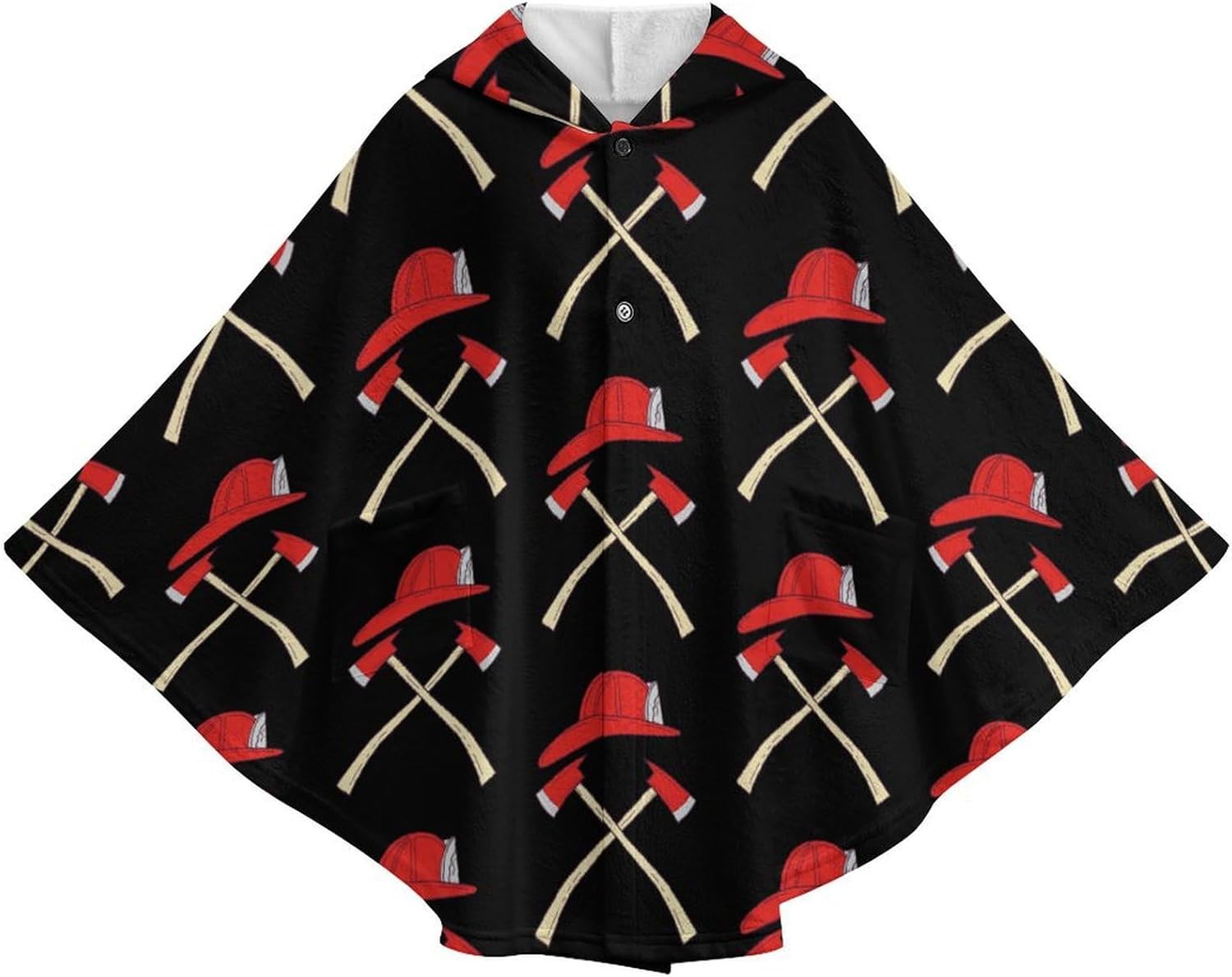 Fire Axe Firefighter Wearable Blanket with Hooded Flannel Blankets Cape with Pocket