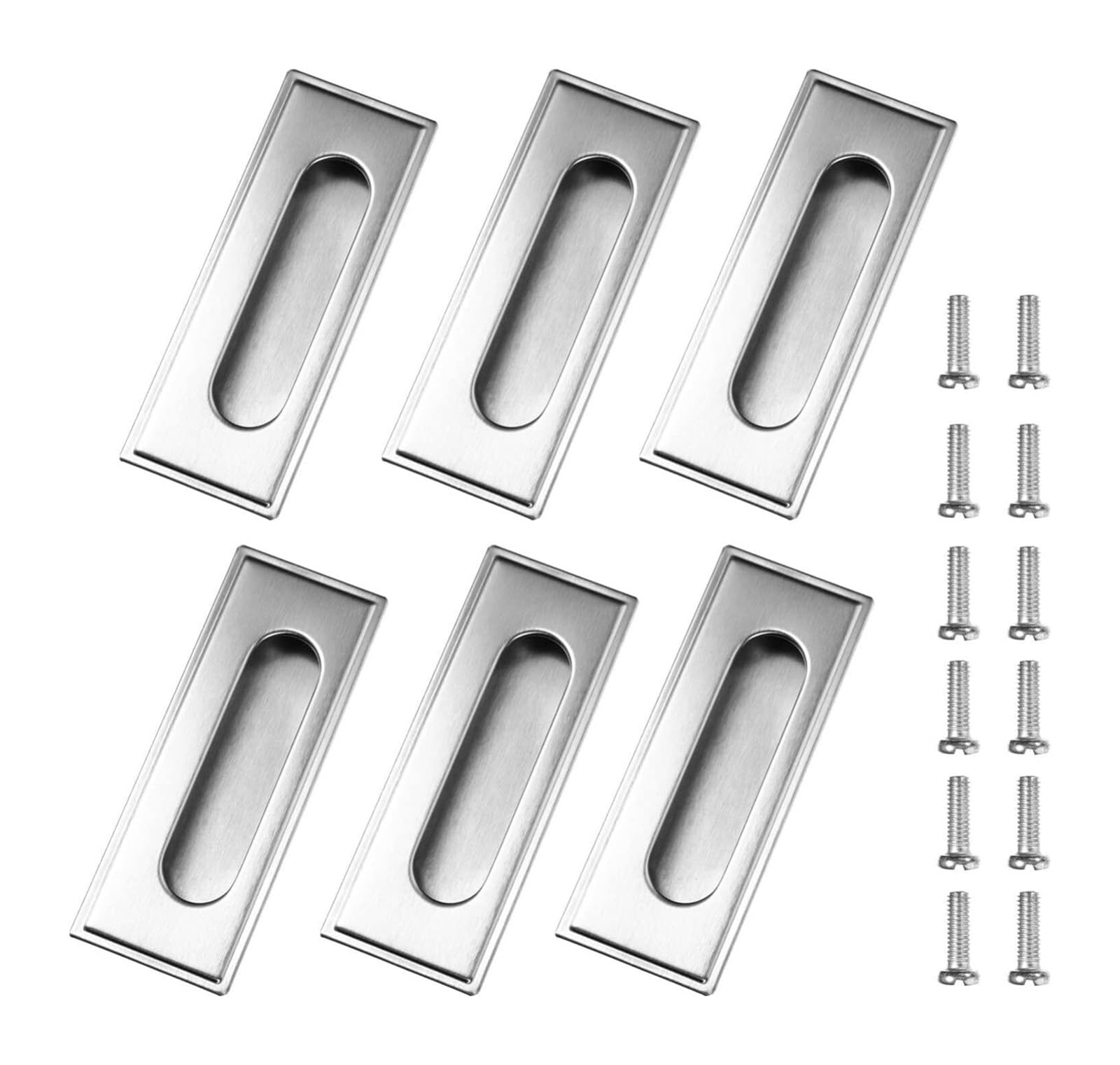 Vakorise Silver Recessed Sliding Door Handles, Recessed Pull Handle Stainless Steel Concealed Flush 6 Pcs For Sliding Door