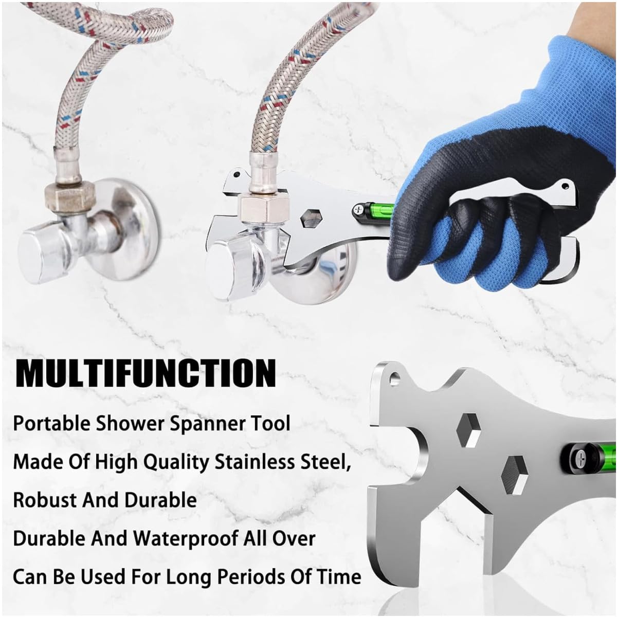 Clé Multifonction Salle De Bain - 2 Pièces, Acier Inoxydable, Pour Vis 8 à 29 Mm - Auto-Nivelante, Angle Incurvé