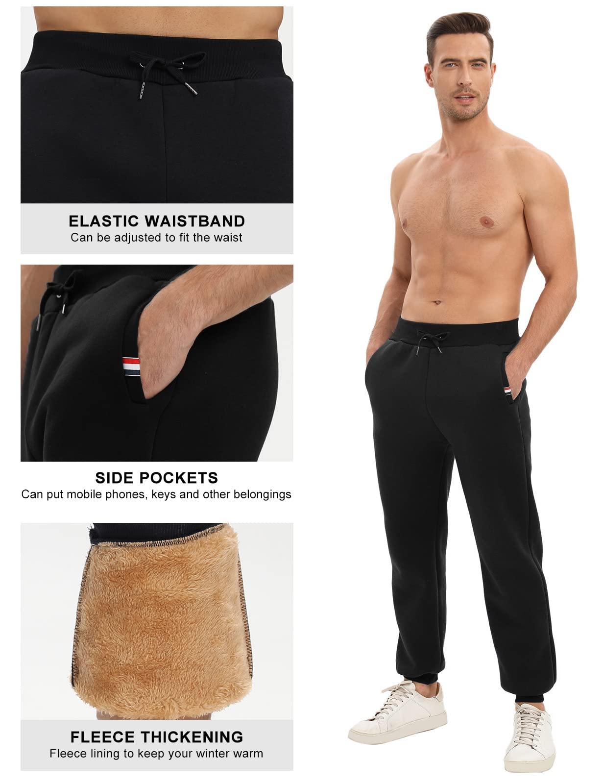 UMIPUBO Pantaloni da Jogging Uomo in Pile Casual Invernali Pantaloni Jogger Sportivi da Uomo con Tasche Elastico Vita Cotone Pantaloni Lunghi Cald Trousers Fitness Corsa