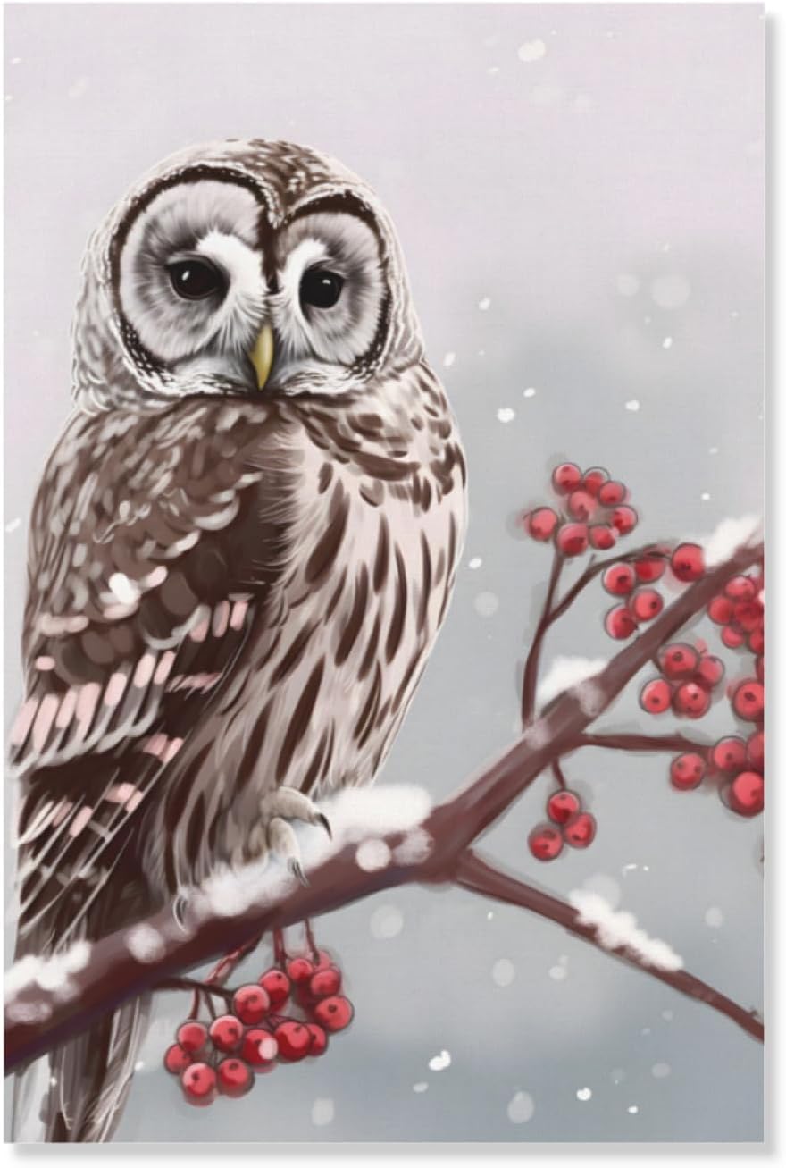 Nuboxx Red Funny Metal Tin Sign Owl In Snow Plum Modern Home Bathroom Club Bar Tin Sign Housewarming Gift 8X12 Inches