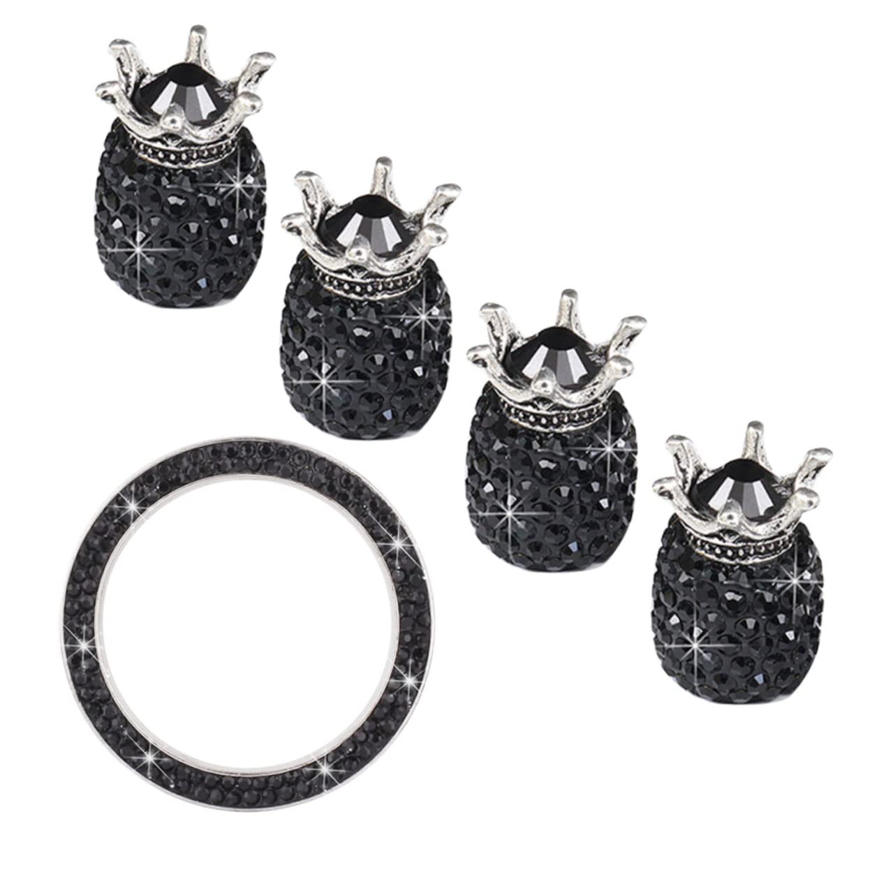 SOLUSTRE 15piezas Tapa De Válvula De Rhinestone y Anillo Decorativo para Botón De Encendido De Auto Negro Protección contra y Agua Diseño y