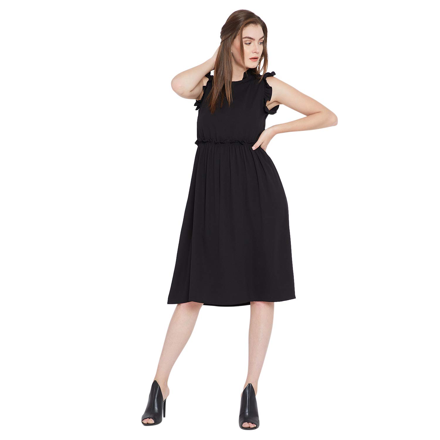 ImfashiniWomen's Empire Midi Dress (DR1506037-S_Black_S)