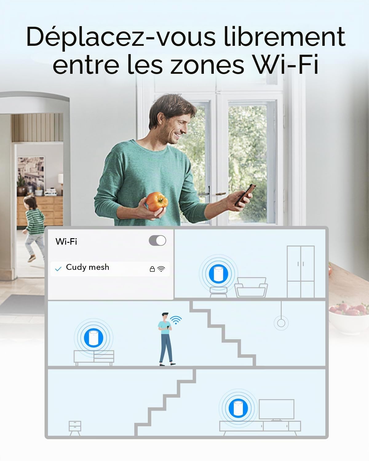 Cudy Système maillé Wi-FI 6 AX3000, 2 900 Pieds carrés, M3000 1.0 3-Pack