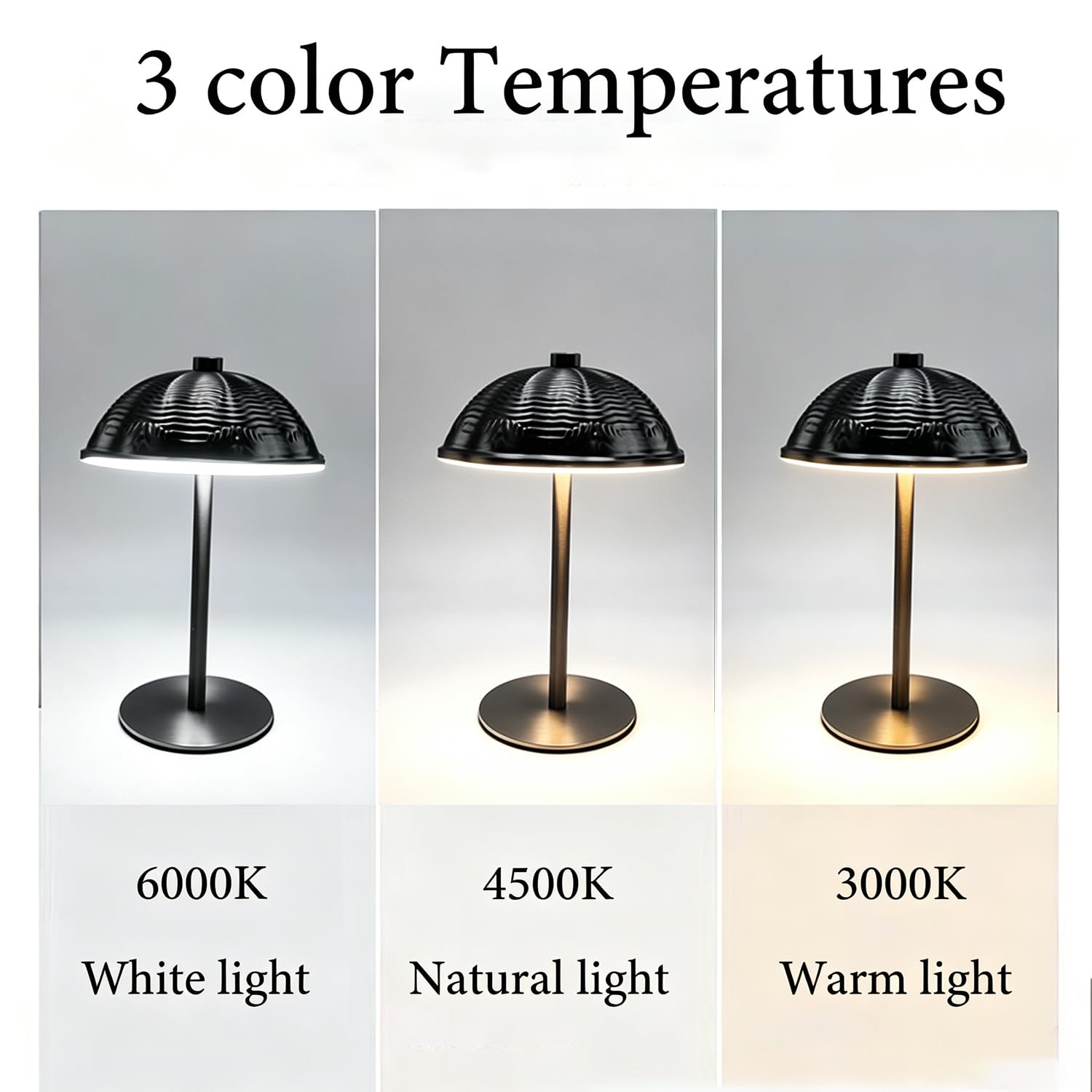 OOWOKS Akku Tischlampe Kabellos LED Dimmbar Tischleuchte Touch Control USB Aufladbar 2000mAh Batterie Lampe Pilz Nachttischlampe Tragbar Metall für Schlafzimmer Bar Restaurant Camping,Schwarz