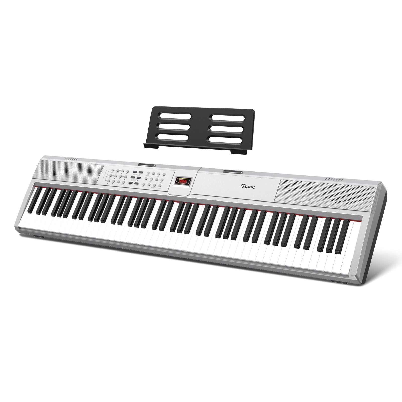 Rosen P51 Full Size Weighted Keyboard 88 Key Beginner Digital Piano, Tragbares E-Piano mit Sustain Pedal und Netzteil, Silber
