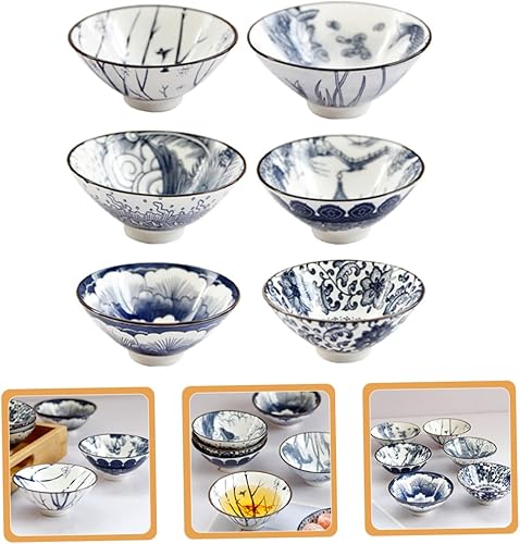 Miniatura 6 de 6pcs taza de té de porcelana azul y blanca Oficina Vintage Cerámica Contenedor de agua