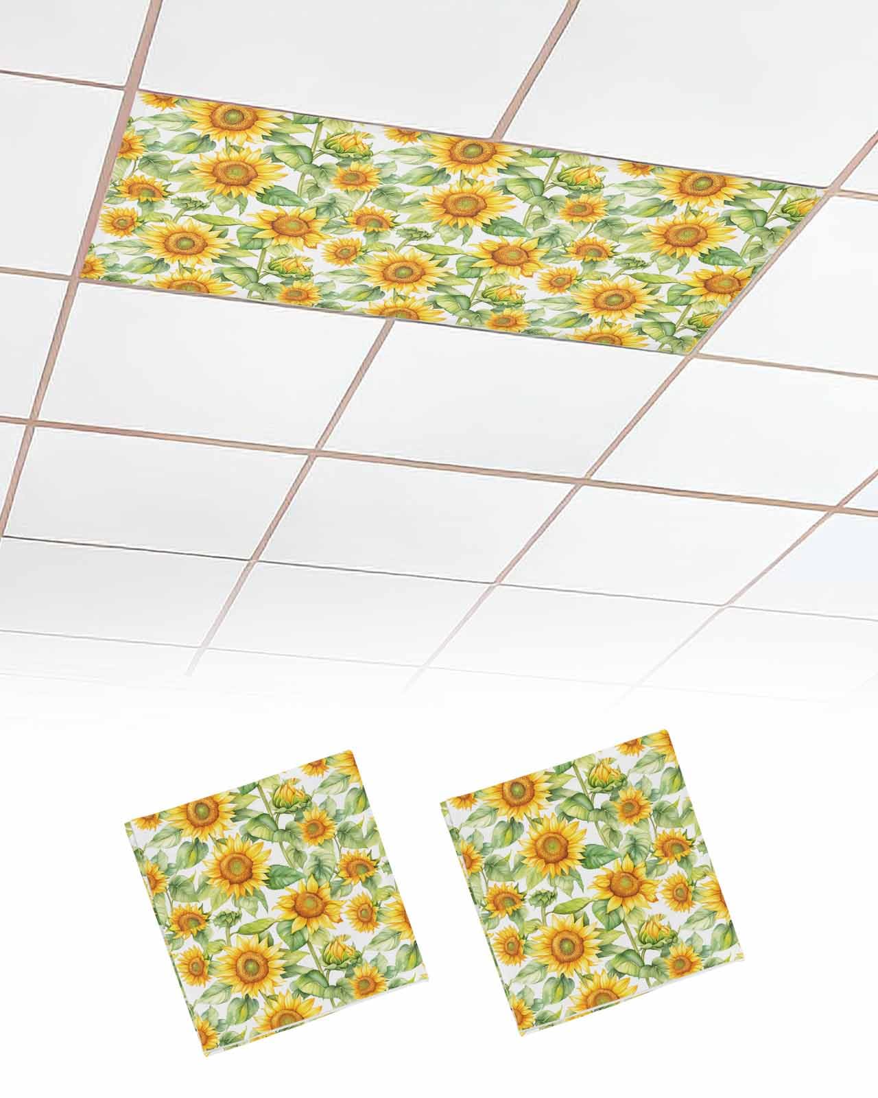 EwdeWwo Summer 2 Pcs Fluorescent Light Covers for Ceiling Lights, Country Sunflowers Magnetic Light Filters for Eliminate Harsh Glare Classroom Office Decoration, 4 x 2 Ft