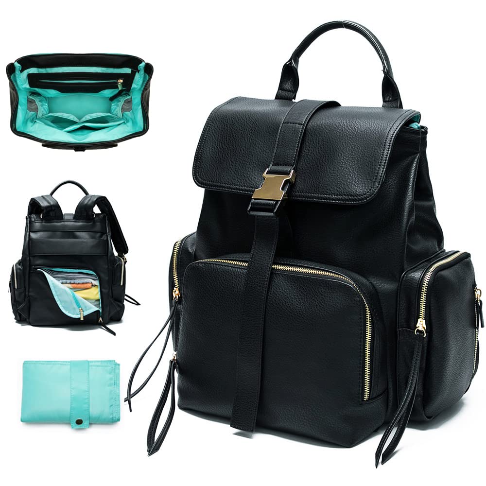 MISS FONG Changing Bag Backpack, Baby Changing Bags Backpack Baby Bag Nappy Leather Diaper Bags with Insulated Pockets for Mom and Dad, Maternity Bag