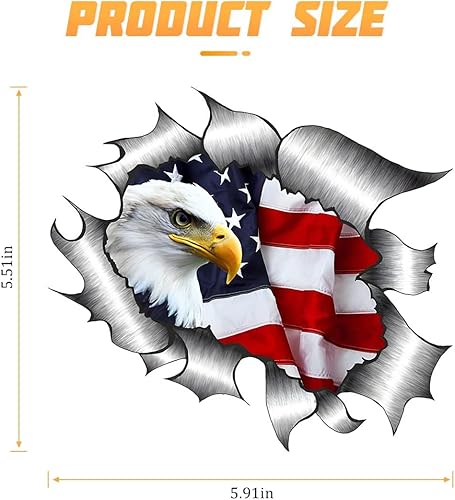 Miniatura 2 de Paquete de 2 calcomanías para automóvil de águila calva americana, 5.91 x 5.51 pulgadas, calcomanías patrióticas de camión de águila patriótica,