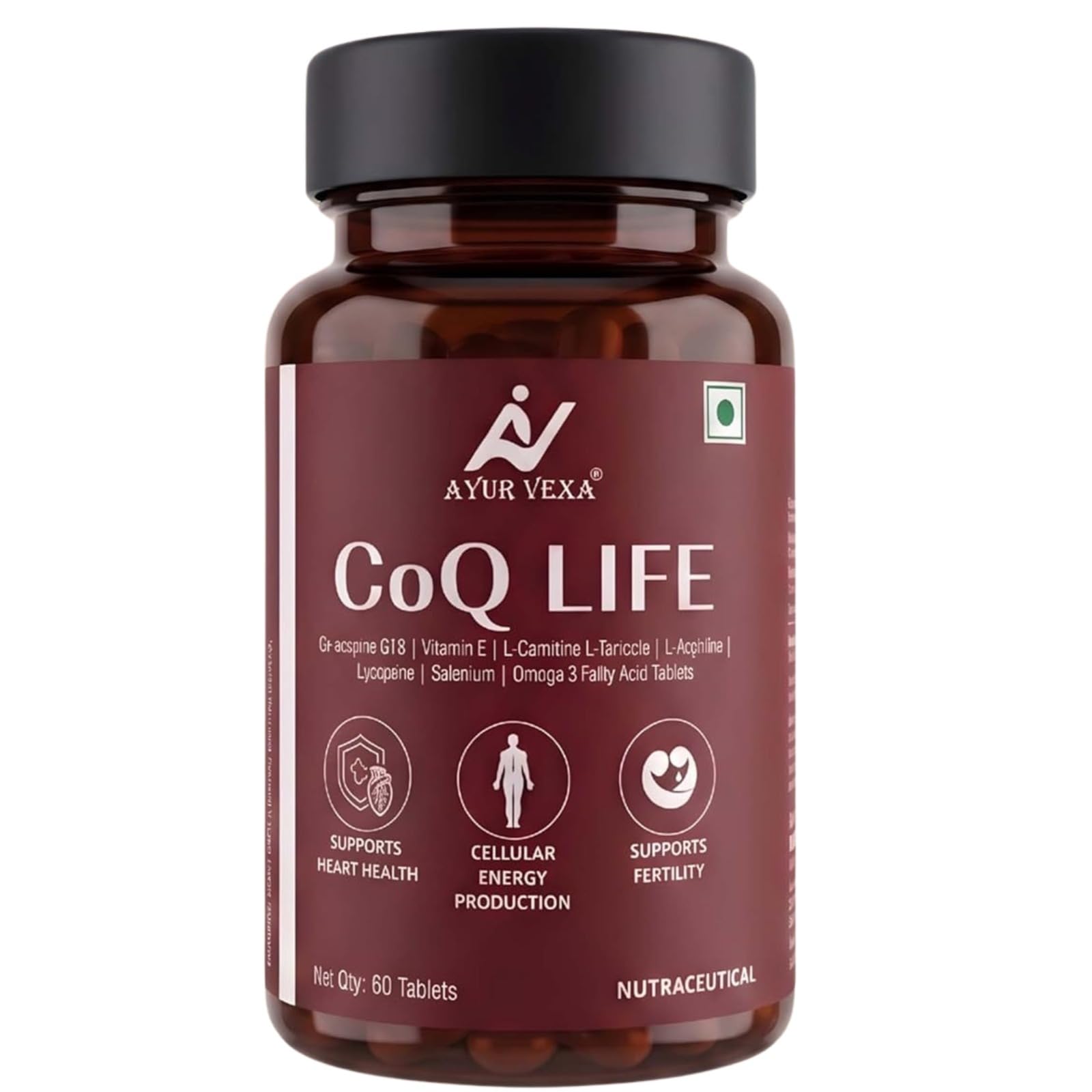coenzyme q10 l carnitine vitamin e Ayurvexa CoQ 10 Life | CoEnzyme Q10 200mg with Omega-3, L-Carnitine L-Tartrate,  L-Arginine, Vitamin E & Lycopene | Heart Health, Cellular Energy &  Antioxidant Protection | Selenium 40mcg