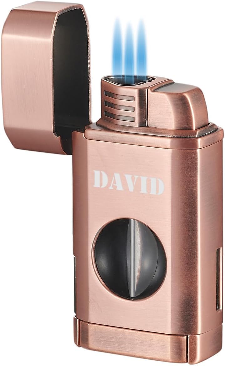 Personalized Visol Diablo Butane Torch Triple Flame Refillable Gas Lighter, Built in Cutter, Built in Holder, Adjustable Flame Lighter with Free Engraving (Shipped Without Butane)