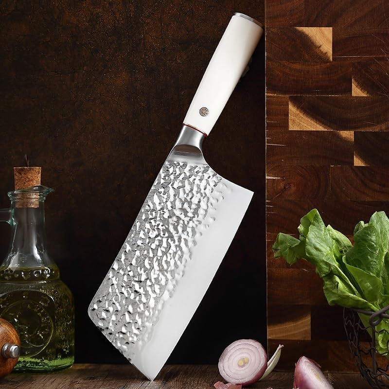 Meat Cleaver,Cleaver Knife 7 Inch Handmade Forging Cleaver Knife 5Cr15MOv Stainless Steel ABS Handle Sharp Vegetable Meat Slicing Kitchen Chef Knife, LAMAJIGA5844