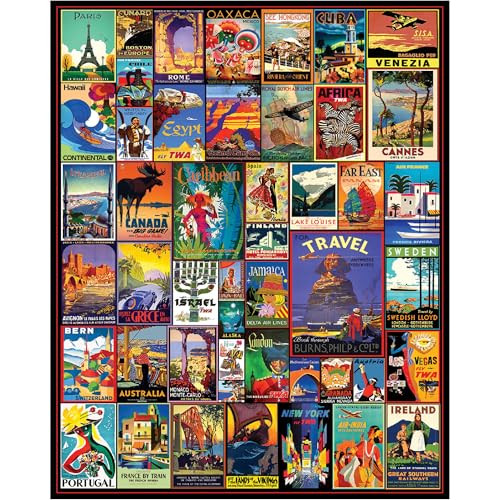 Rompecabezas White Mountain de 1000 piezas, Viaja por el Mundo, piezas grandes, regalo para adultos y familia, 24x30 pulgadas, collage de países del mundo miniatura 1
