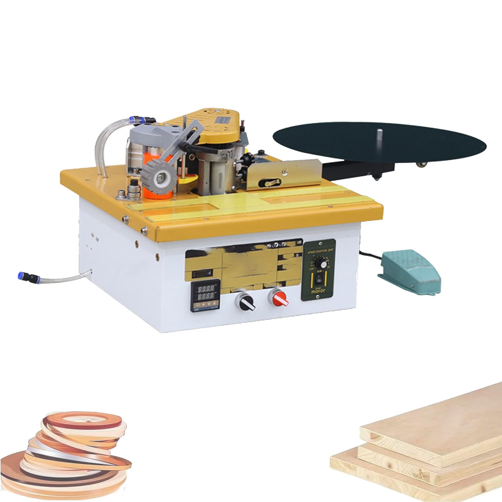 Pnpaea Woodworking Edge Banding Machine,1200W Right Angle Curve Straight Line,Double-Sided Gluing,for Panel Edges,for efficient edge trimming of decorative materials