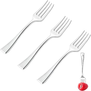 N9R 200PCS Mini Plastic Forks Silver, 4" Disposable for Dessert & Appetizer | Cocktail & Cake, Heavy Duty, Small/Tiny Silverware for Tastings, for Elegant Weddings, Party & Events