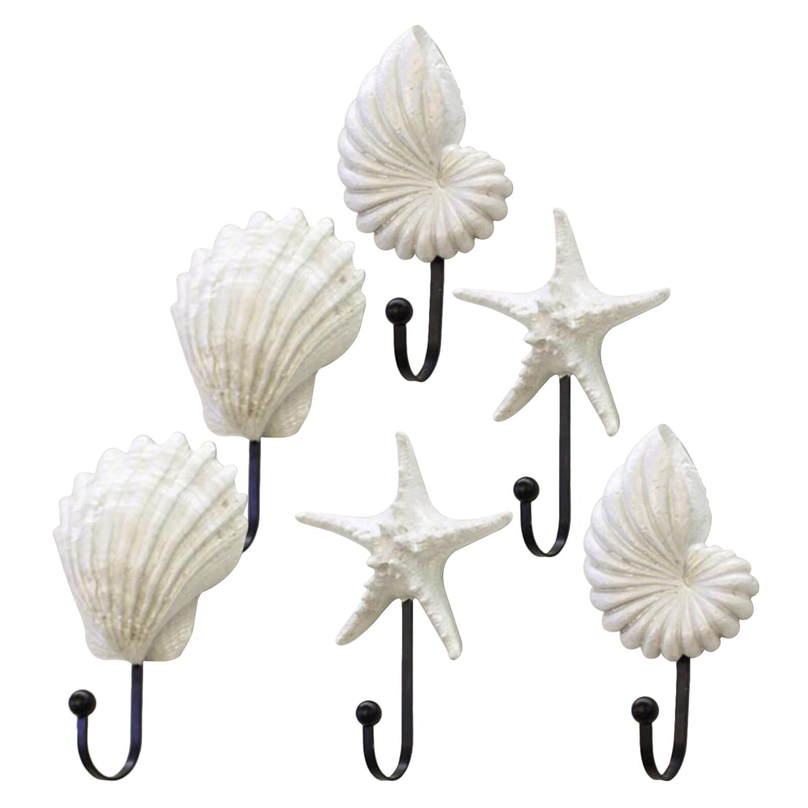 Ganci da Parete Nautici 6 Pezzi a Forma di Stella Marina, Conchiglia e Strombo, Appendiabiti Decorativi Costieri per Asciugamani, Cappotti e Chiavi in Stile Costiero per