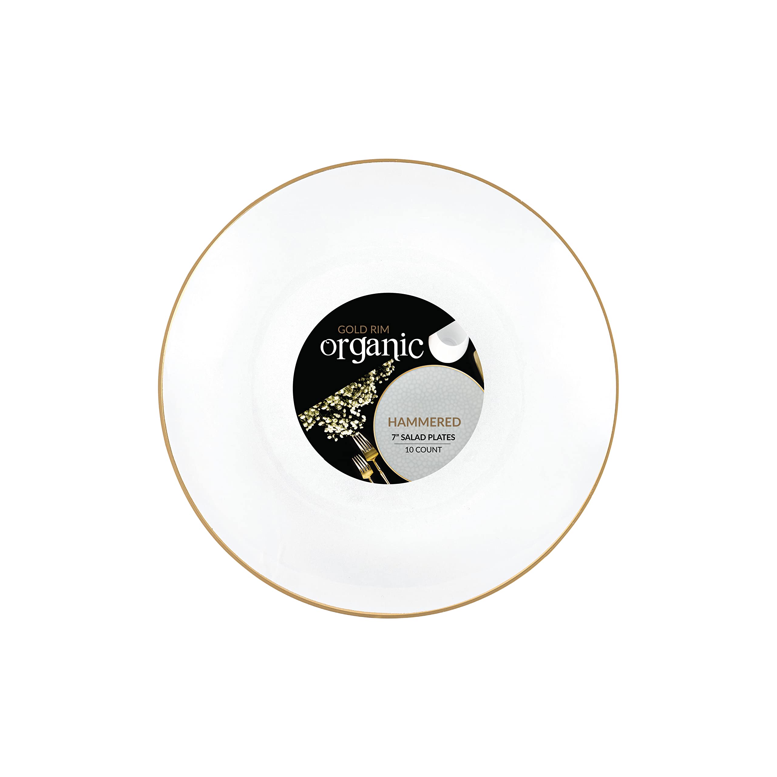 PLASTICPRO 30 Pack Hammered Plastic Plates Heavyweight Disposable Plastic Plates Elegant Clear Hammered Rim Platsic Party Dishes (Hamered Clear With Gold Rim, 7'' INCH PLATES) — view 34