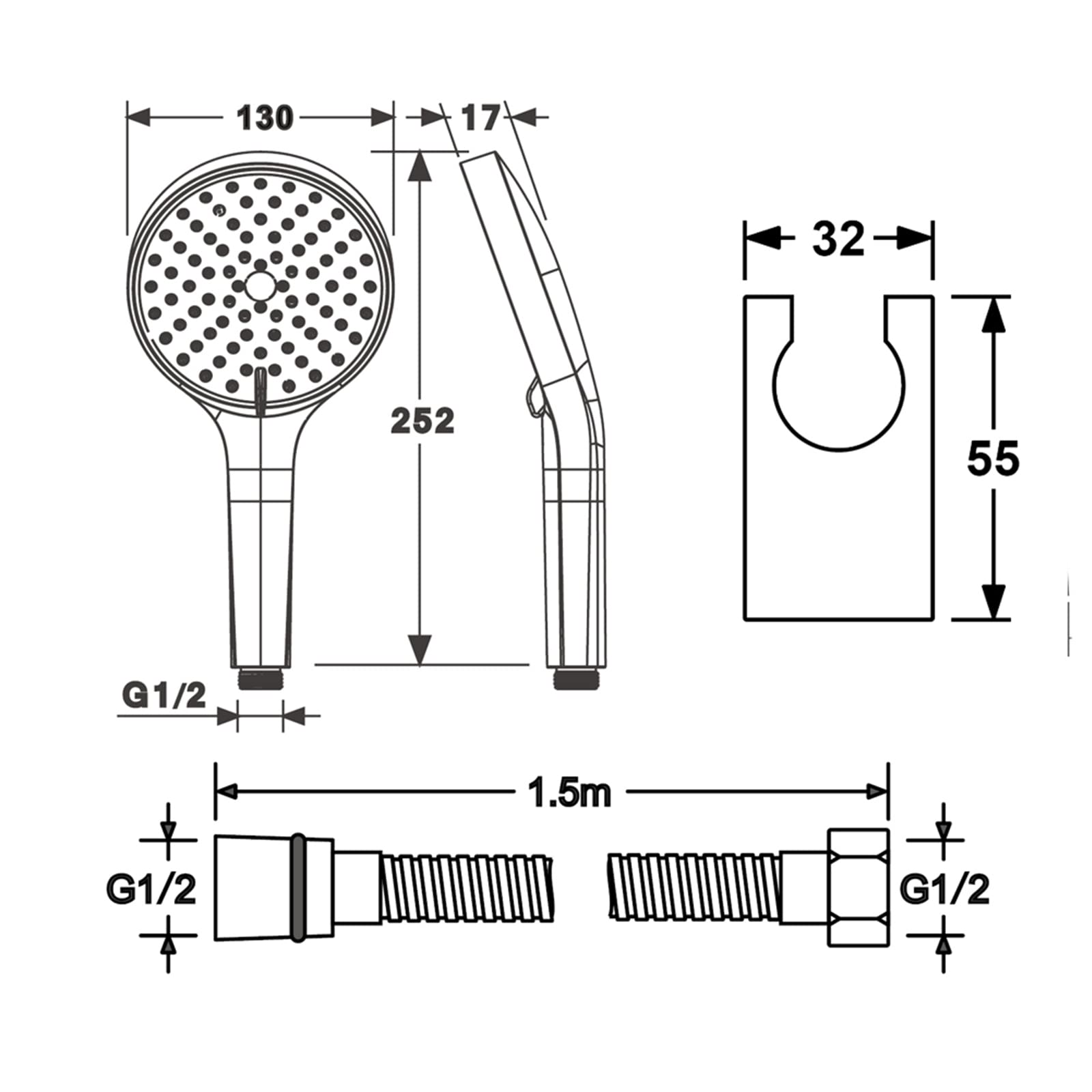 WRIST Soffione Doccia Palmare, Soffione Doccia Grigio Pistola Soffione Doccia Ad Alta Pressione A Risparmio Idrico Soffione Doccia A 3 modalità con Tubo da 1,5 M E Staffa