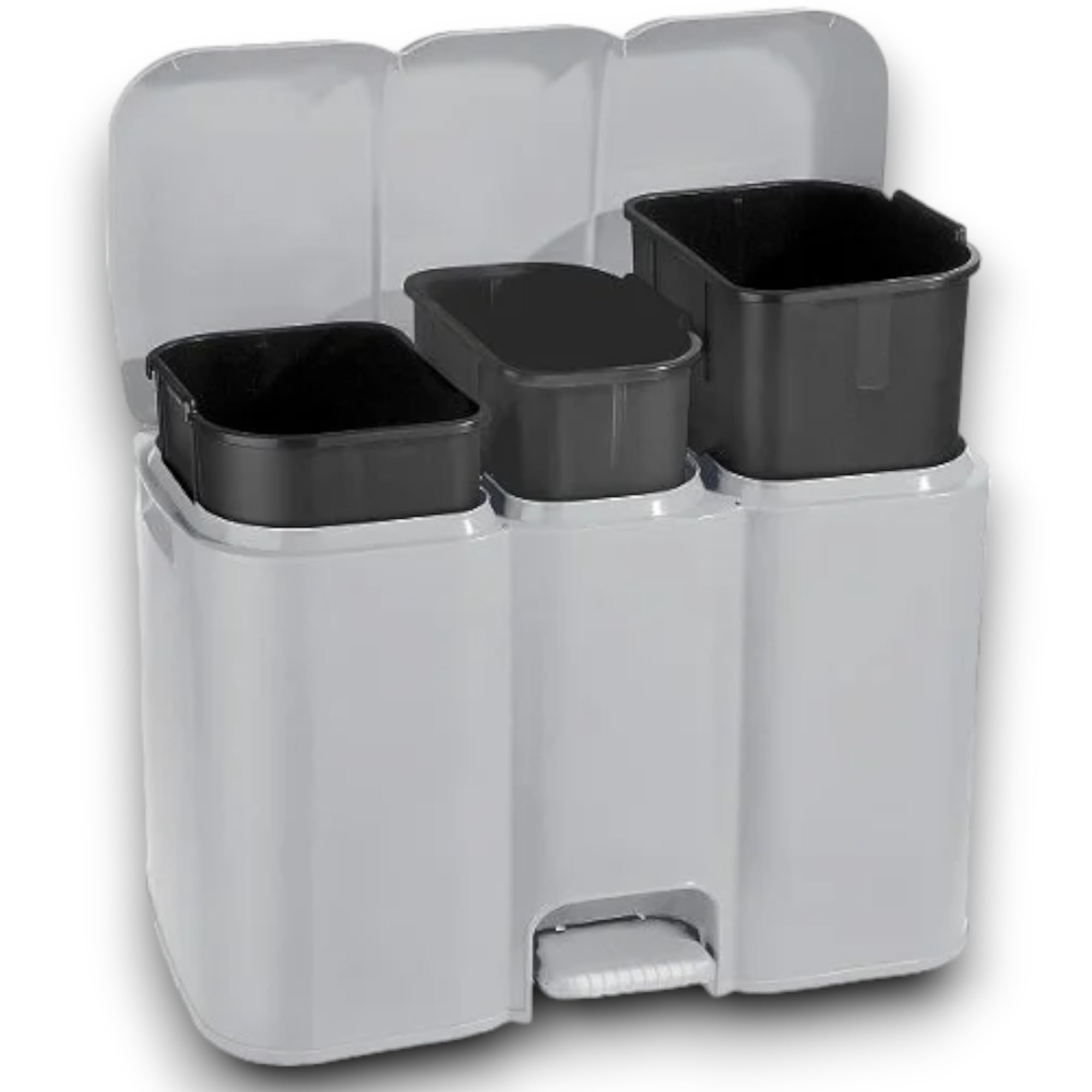 Tontarelli Pattumiera Per Raccolta Differenziata da Cucina, Grigio, Capacità di 13 + 13 + 8 Litri, Totale 34 Litri Plastica Polipropilene, Modello Patty 3 58,3x32x41,5 cm