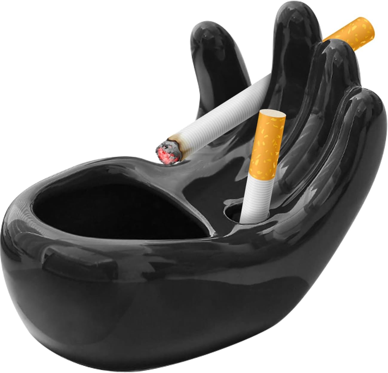 Cute Ashtray for Cigarettes Funny Hand-Shaped Design Ceramic Ash Holder with Non-Slip Base Creative Smoking Tray for Home Office Patio and Outdoor Black