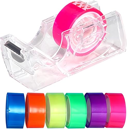 6 rollos de cinta iluminadora extraíble con dispensador, 0.7 x 288 pulgadas, cinta de color transparente con mini dispensador recargable, tiras de