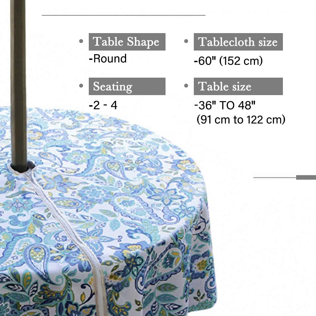 Get Cheap Price Lamberia Round Tablecloth with Umbrella Hole and Zipper for Patio Garden, Outdoor Tablecloth Waterproof Spill-Proof Polyester Fabric Table Cover (60 Round, Zippered, Paisley)