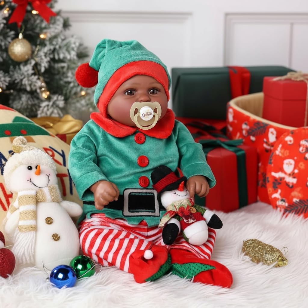 BABESIDE Lifelike Reborn Black Girl- 18-Inch Realistic Newborn Real Life Baby Dolls with Clothes and Toy Gift for Kids Age 3+