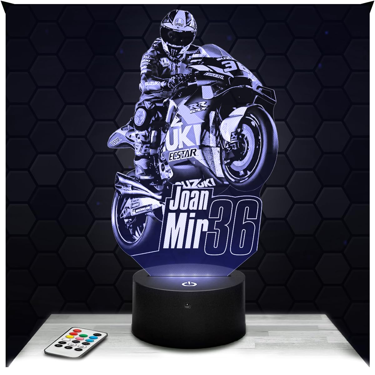 Lampephoto.fr - Moto GP - Joan Mir 3D Lamp, Night Light 3D LED Illusion Lamp, Gift idea for Men Motorcycle, Gifts Merchandise for Boys and Girls, Children's or Adult Bedroom Night Light