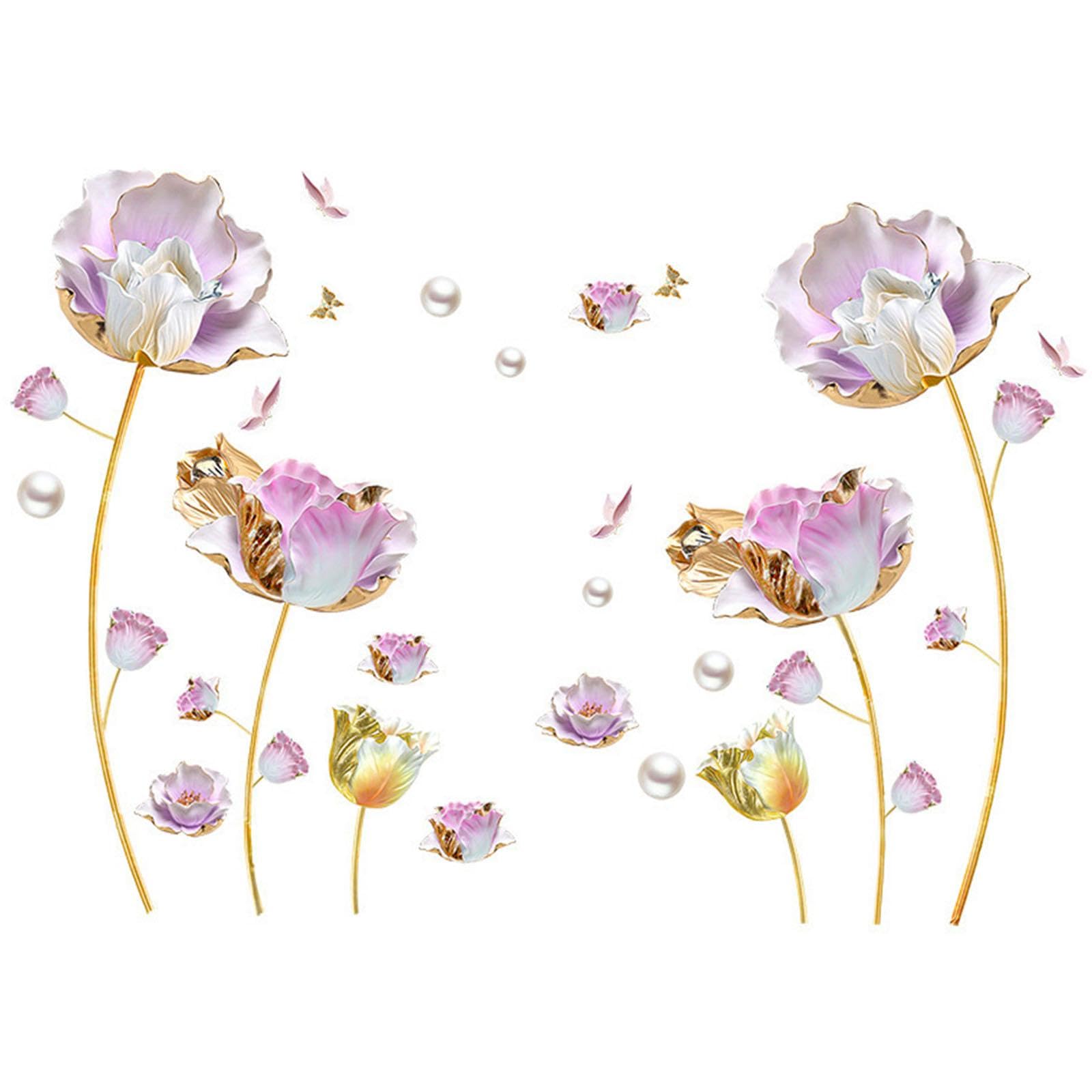 SKKWJEGE 2 Pieces Flowers Wall Stickers Murals 3D Arts Decal for Living Room Home Wall