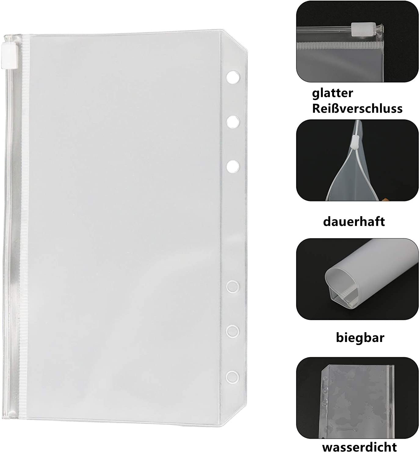 60 Bolsas Portadocumentos A6 Con Cremallera - PVC Transparente, 6 Agujeros, Organiza Todo