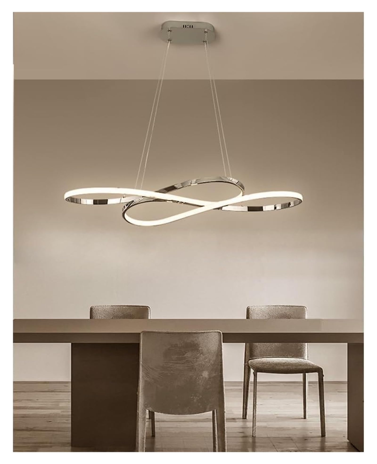 Lampy wiszące, nowoczesne żyrandole pierścieniowe z diodą LED, długa chromowana liniowa oprawa sufitowa kompatybilna ze stołem jadalnym, salonem i wyspą kuchenną (ciemna) w