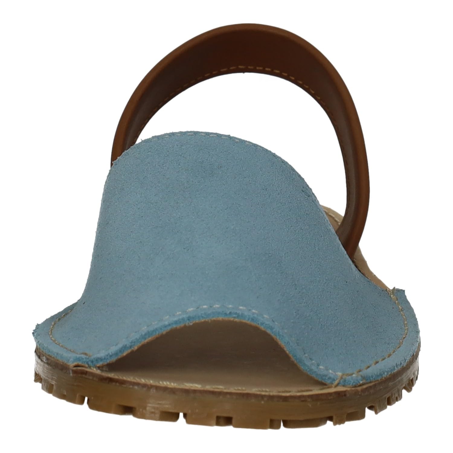 SANDALI M-969 Menorquinas Azul Cielo de Piel para Mujer, Hechas en España, Modelo clásico con Cinta Trasera Que sujeta el pie, Hechas en España Mujer