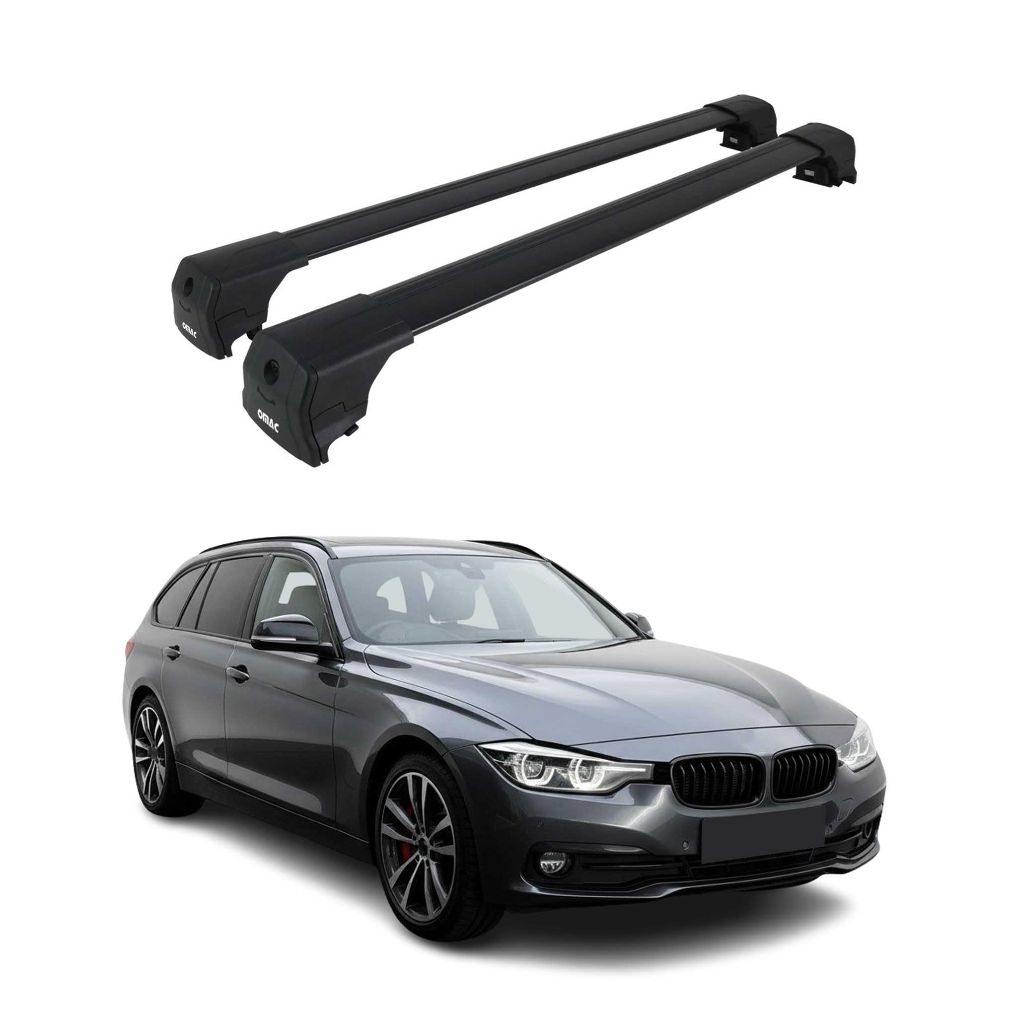 OMAC Dachträger für BMW 3er Touring F31 G21 2012-2026 Alu 2 Stangen Schwarz | ISO/PAS 11154:2006 geprüft, Abschließbar, City-Crash-getestet, bis 75 kg Traglast, Querträger, Grundträger