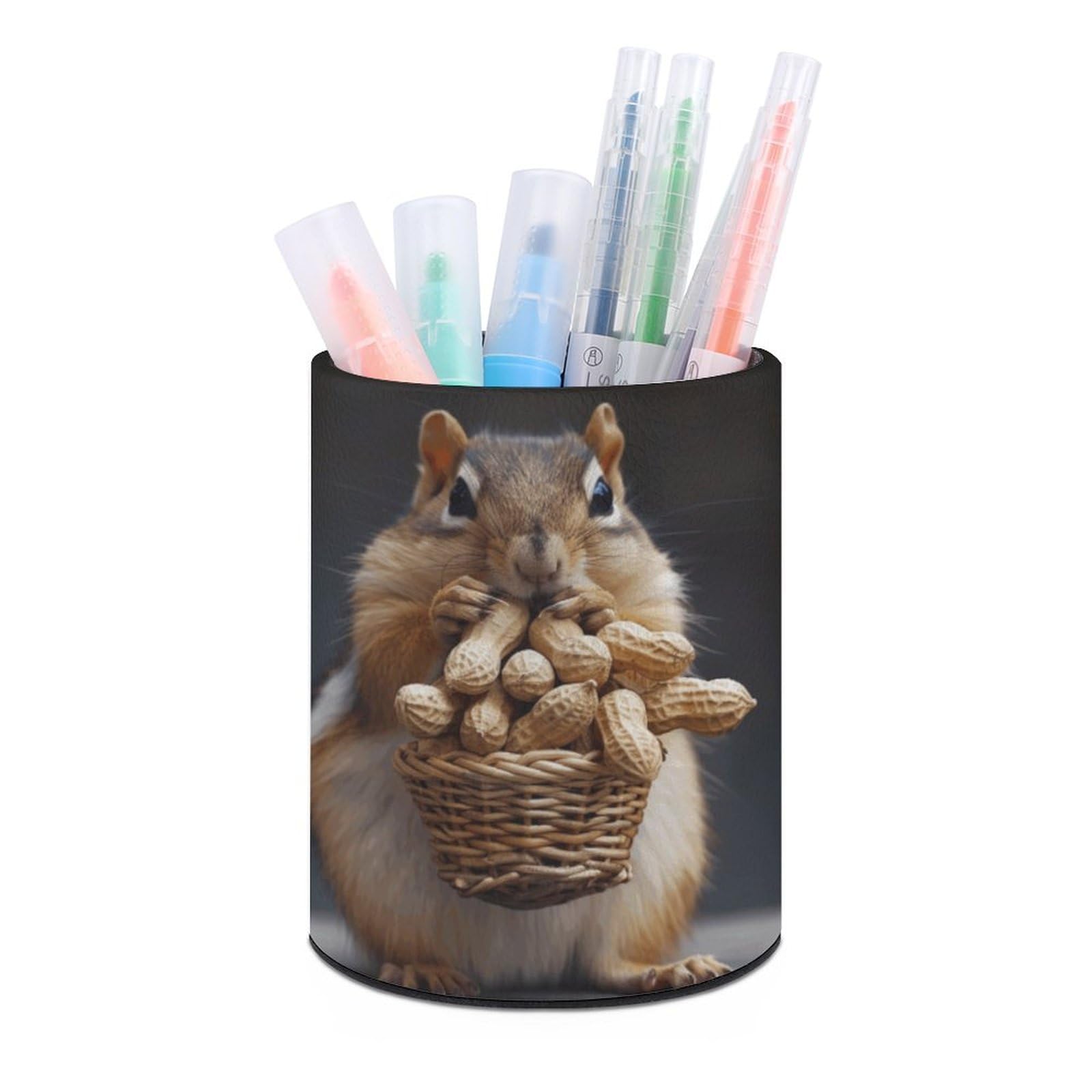 JTREHY Round Pen Holder,Squirrel Printed Makeup Brush Storage Box for Home Office Dressing Table