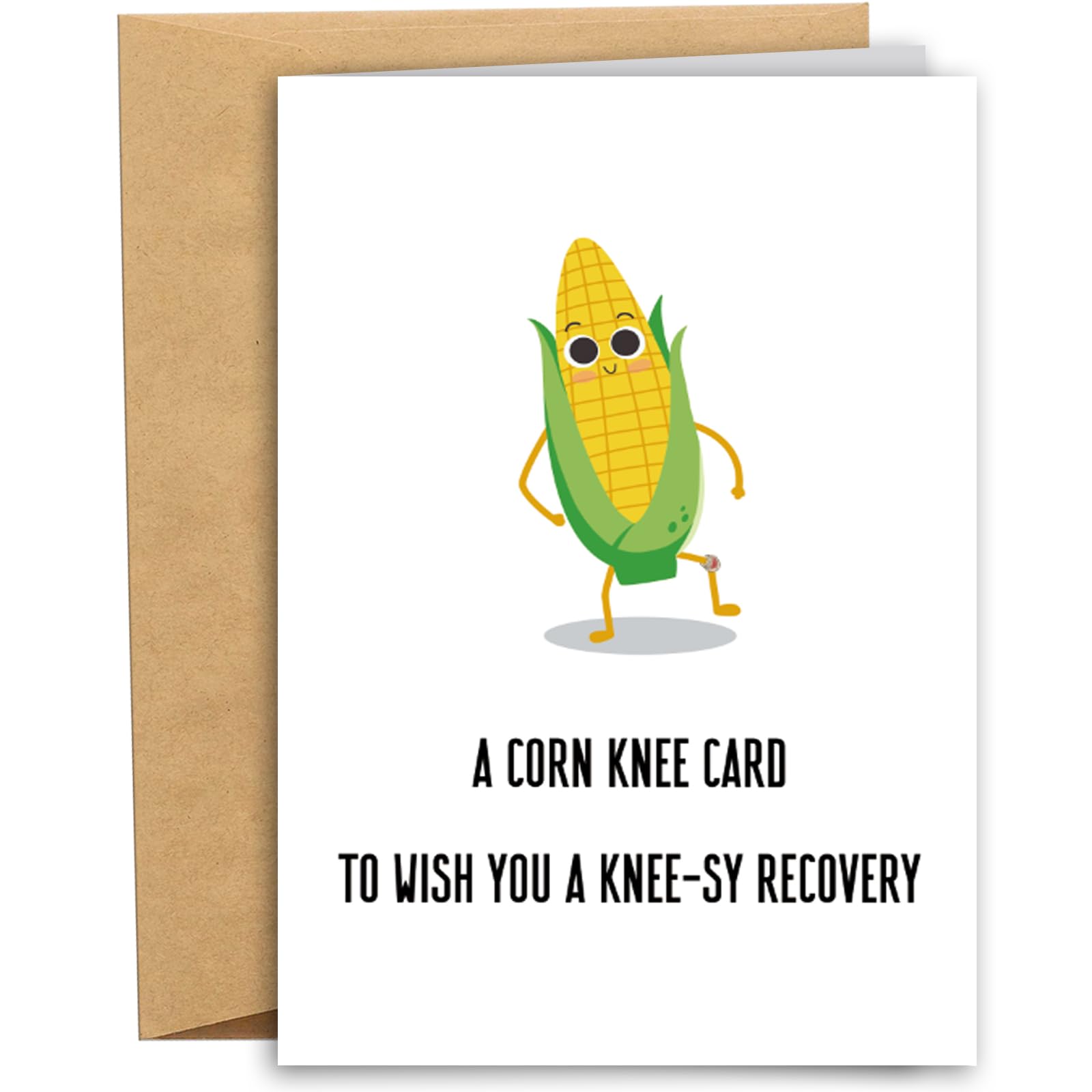 Funny Corn Get Well Soon Card for Family Friend, Knee Surgery Recovery Card for Him Her, Knee Replacement Gift for Patient, A Corn Knee Card to Wish You A Knee-sy Recovery