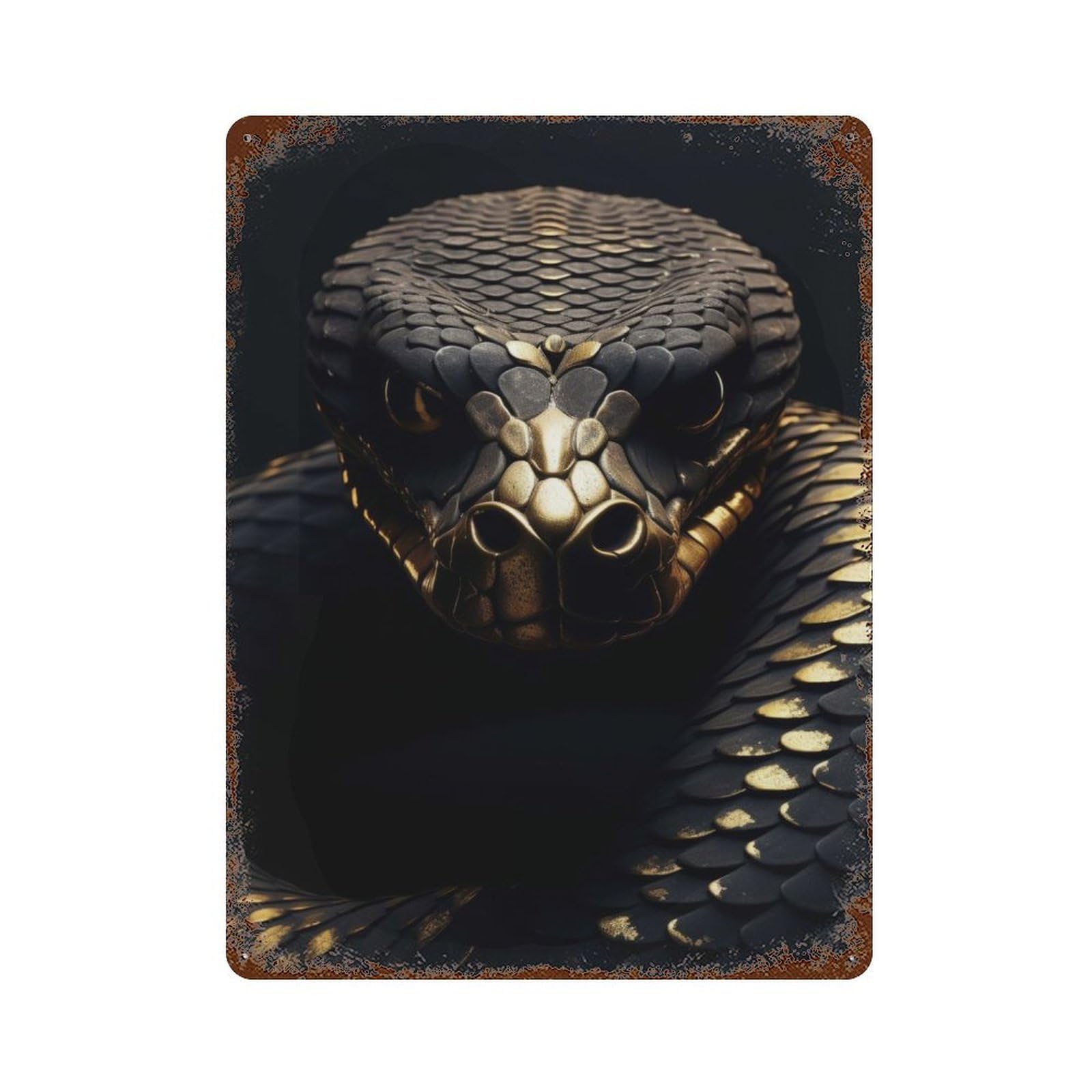 Gold Snake Animal Rustic Tin Plaque 15.7"x11.8", Ideal for Shed, Workshop And Garage Wall Decor