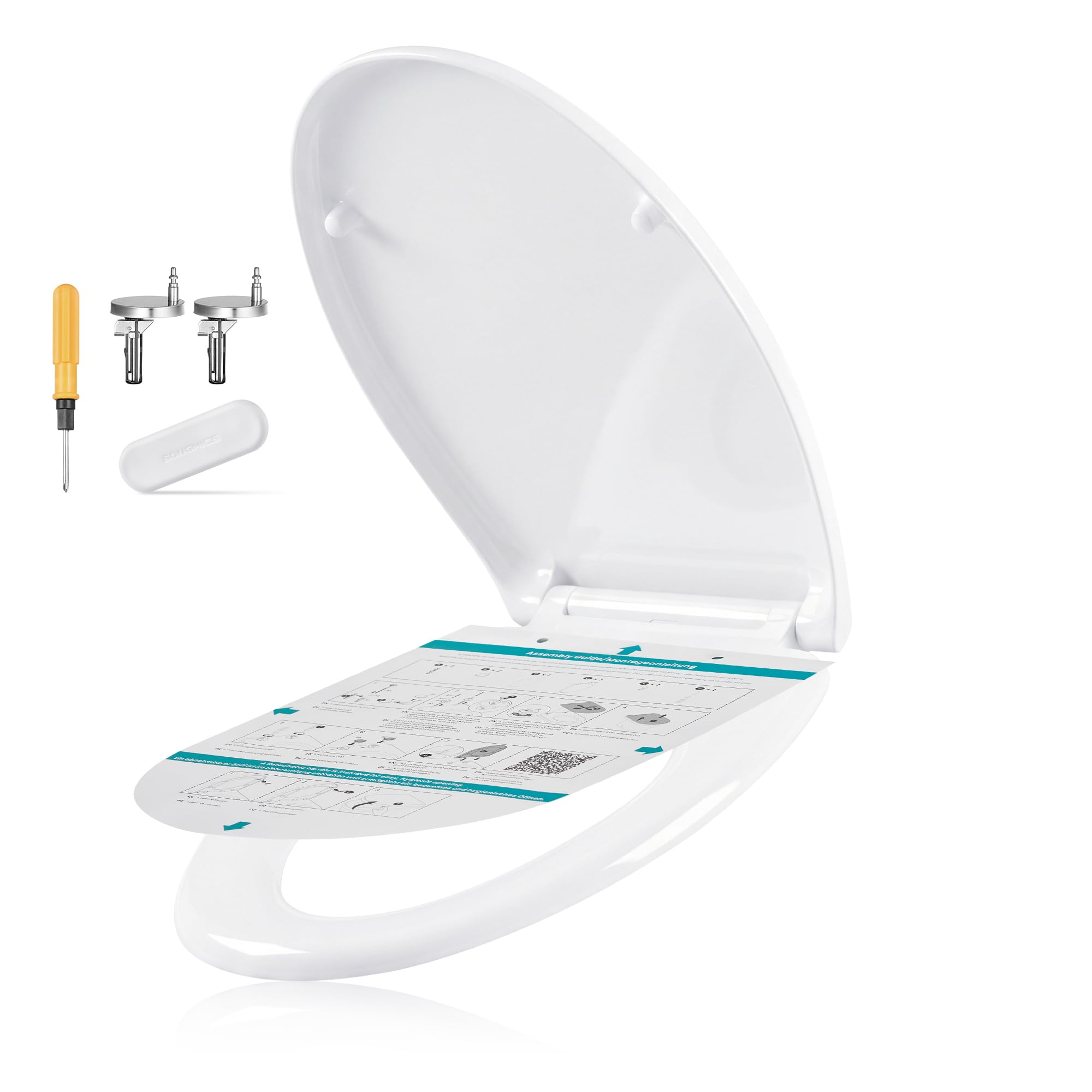 SONGMICS BTL101WZ01 O-Shaped Toilet Seat with Urea-Duroplast Seat, Handle, Clipsable, Universal Toilet Seat, Easy Installation, Capacity 300 kg, White - 1