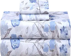 RUVANTI 100% Cotton King Size Sheets Set, 4 Pieces, Soft & Breathable Percale Weave Bedding, Deep Pocket 16", Hotel Standard, Crisp Cool Feel, Durable, Perfect Floral Bed Sheet, Monotones