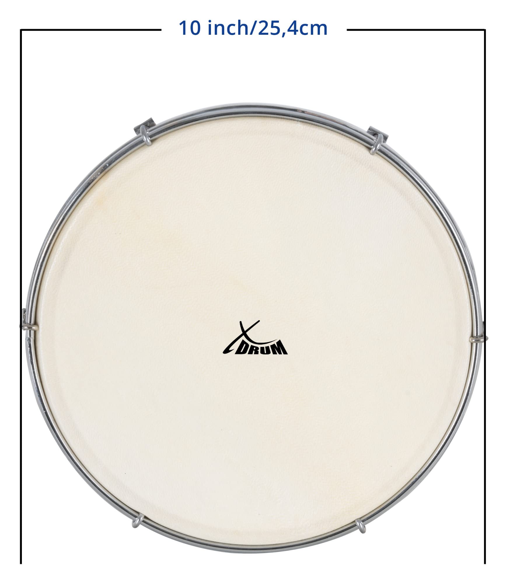 XDrum HTM-10S Tambourin 10" avec Peau Naturelle, Diamètre: 10" (25 | 4 cm), Peau robuste en peau de mouton, Cadre en bois d’érable, 6 crochets de tension pour accorder le tambourin, Polyvalent