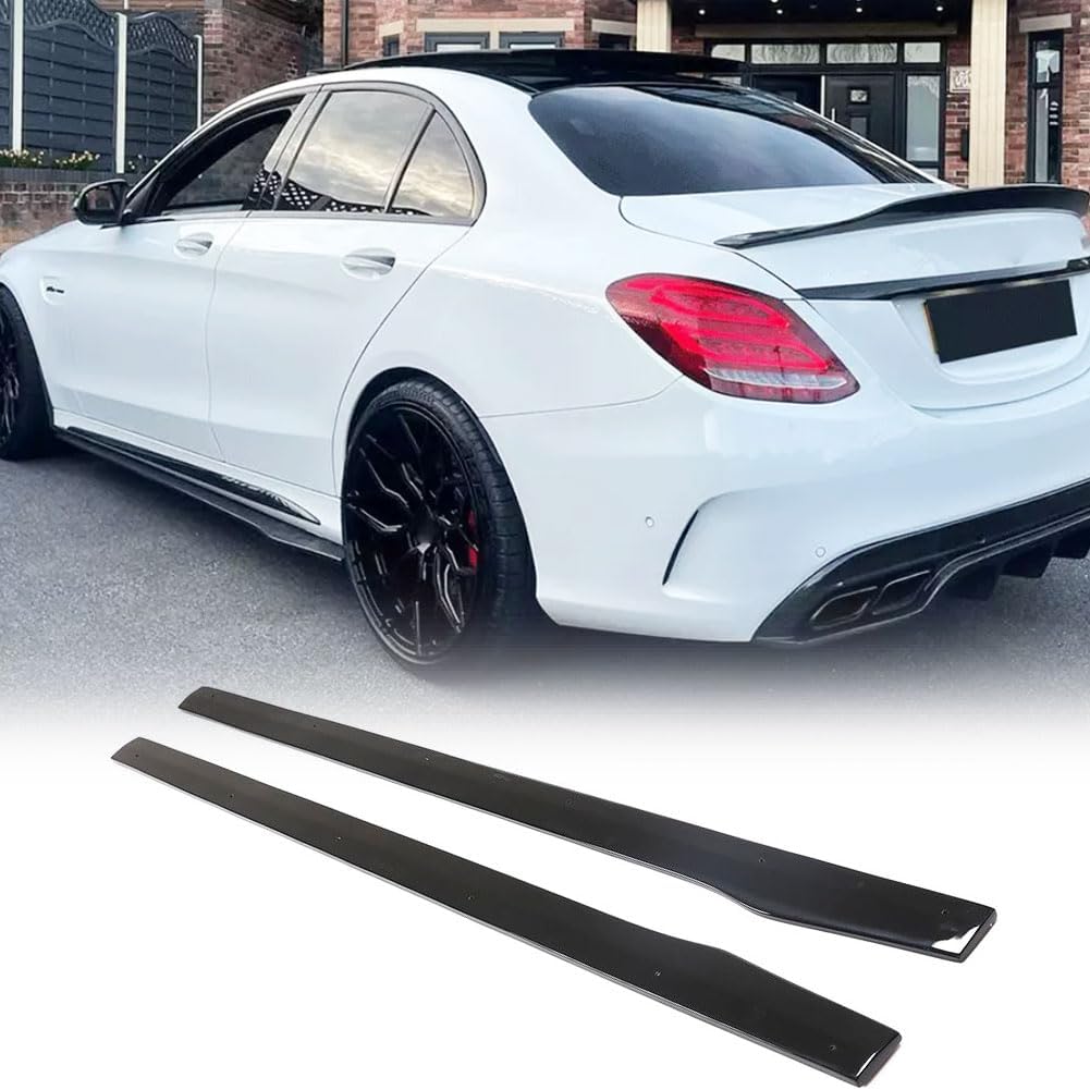 MCARCAR KIT Gloss Black Side Skirts for Mercedes Benz C-Class W205 C205 2015-2018 A205 C300 C400 Sport C43 C63 AMG 2/4Door Under Door Rocker Panels Valance Extension Lip (Fiberglass)