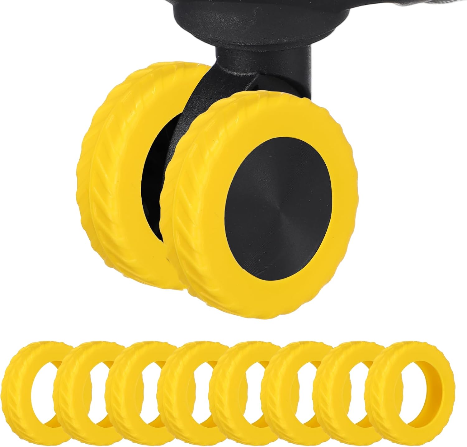 Luggage Wheel Protection Cover, Wear Resistant Anti Noise Silicone Suitcase Protective Covers, 8Pcs &Yellow &Wavy Pattern-Fitting for 2.2-2.6" Spinner Wheel Suitcases Travel