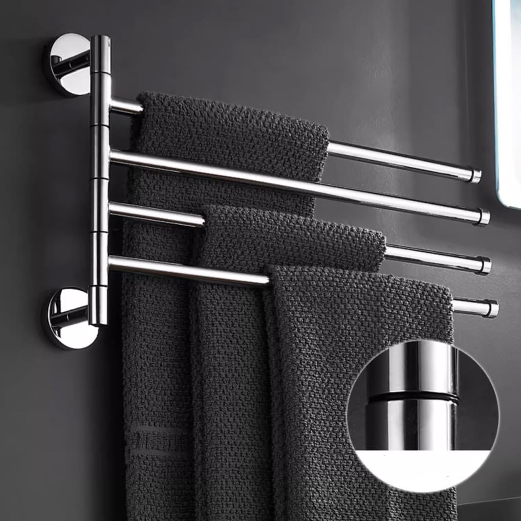 Toallero Giratorio para baño, Toallero Giratorio con Brazo Plegable, latón Macizo, Cromo Pulido, 3-5 Barras for baño o Cocina(4bar)