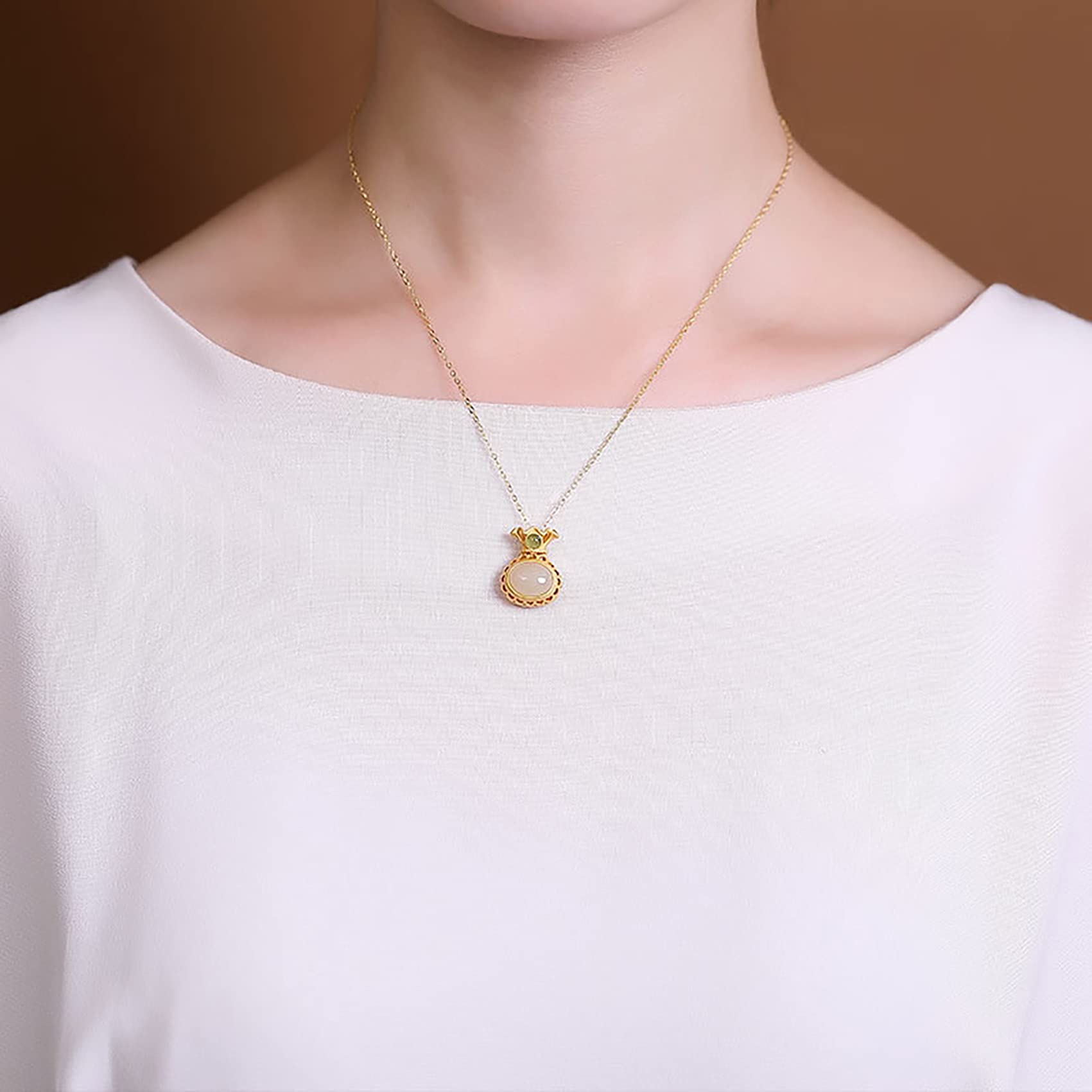 Feng Shui Halskette, Sterlingsilber, Halskette mit hetianischem Jade-Amulett, Geldbeutelanhänger, Halskette, Urlaubsschmuck für Frauen, Goldkette, Choker, Talisman, zieht Reichtum und Glück an