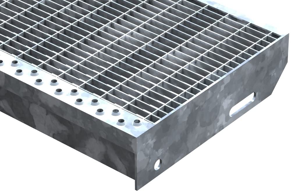 Fenau – 1200 x 270 mm - Gitterrost-Stufe (R11) XSL, MW: 30/10 mm, verzinkt, Stahl-Treppenstufe nach DIN-Norm, Fluchttreppen geeignet, Anti-Rutsch-Wirkung