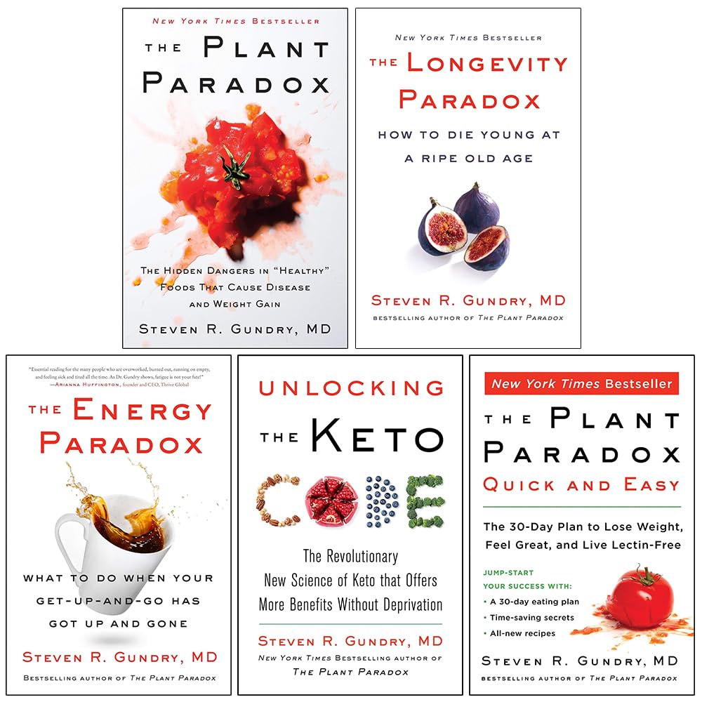 Dr. Steven R Gundry MD 5 Books Collection Set (The Plant Paradox, The Longevity Paradox, The Energy Paradox, Unlocking The Keto Code & [Paperback] The Plant Paradox Quick and Easy)