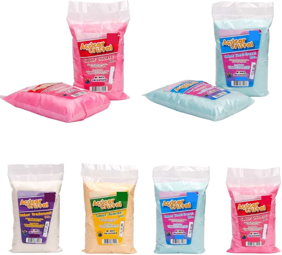 kit 4un Açúcar Específico para Algodão Doce, Confeito, Decoração, Bolos, Docinhos, Pipoca, Pirulito