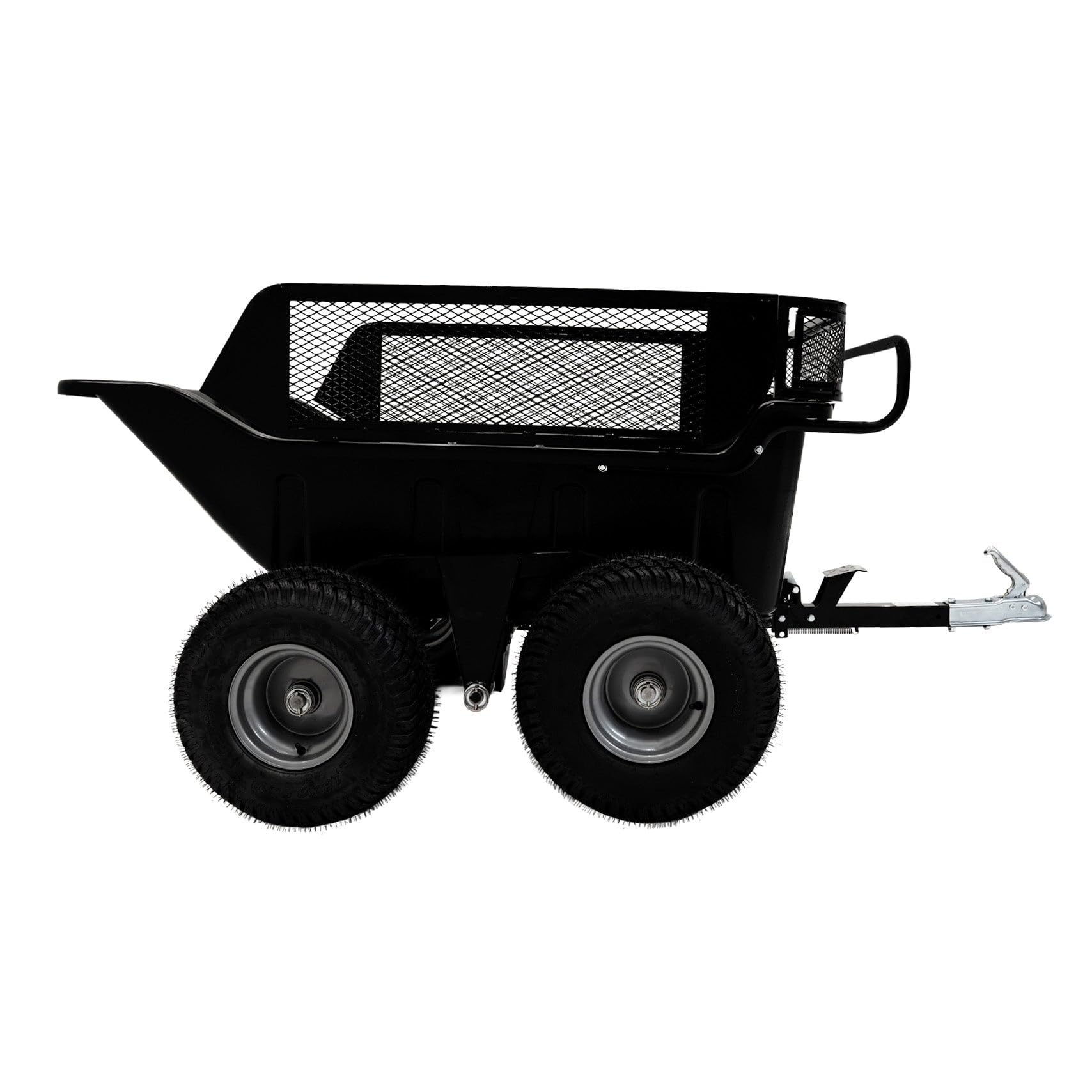 Rimorchio Ribaltabile ATV Quad Tosaerba da Giardino Off Road Carrello Pesante 680kg 1500lbs Portata Sistema Ribaltabile a Molla Estensione Rete Rimovibile Traino Universale 4 Ruote Pneumatici 18”